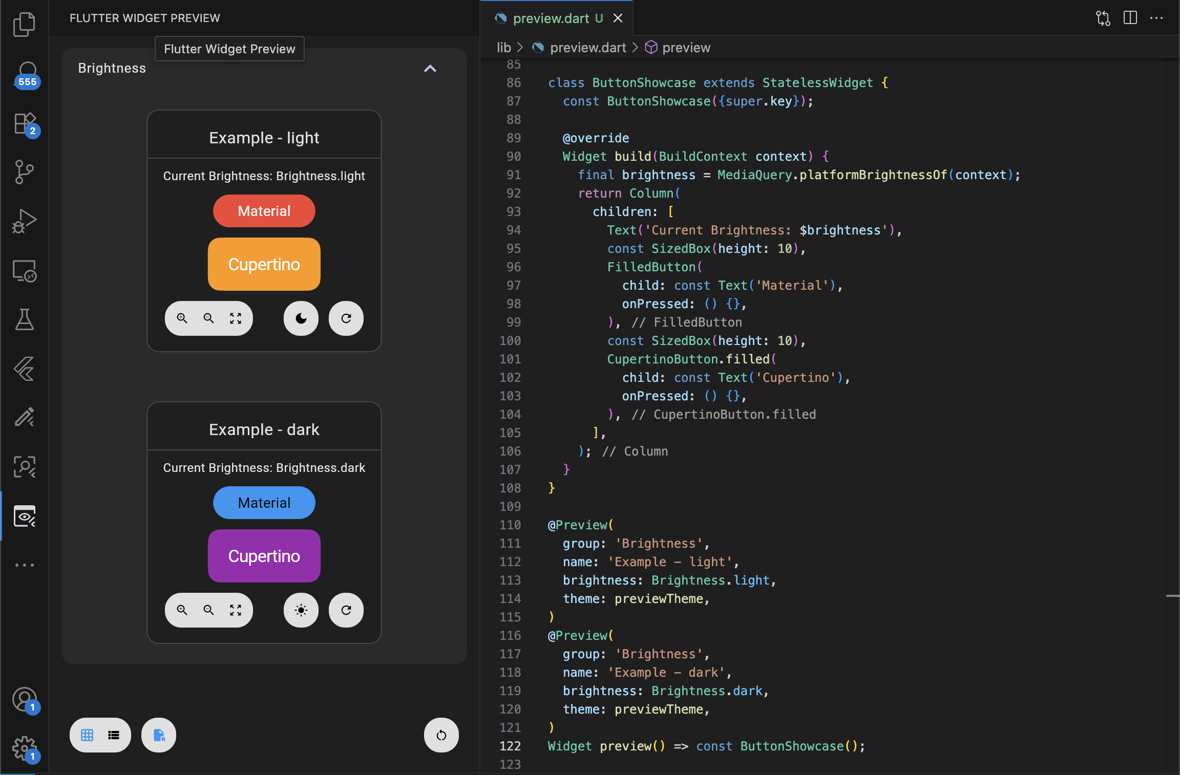 Multiple previews in Flutter Widget Previewer